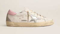 TENIS GOLDEN GOOSE SUPER STAR SILVER LEATHER STAR AND PINK HEEL TAB