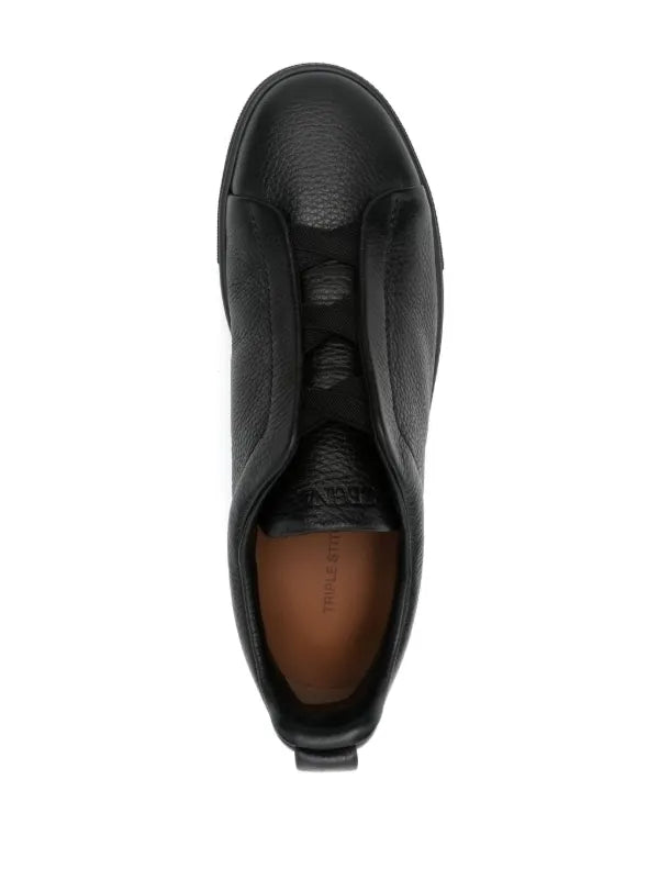 ZEGNA Tenis Triple Stitch Hombre Negro Piel