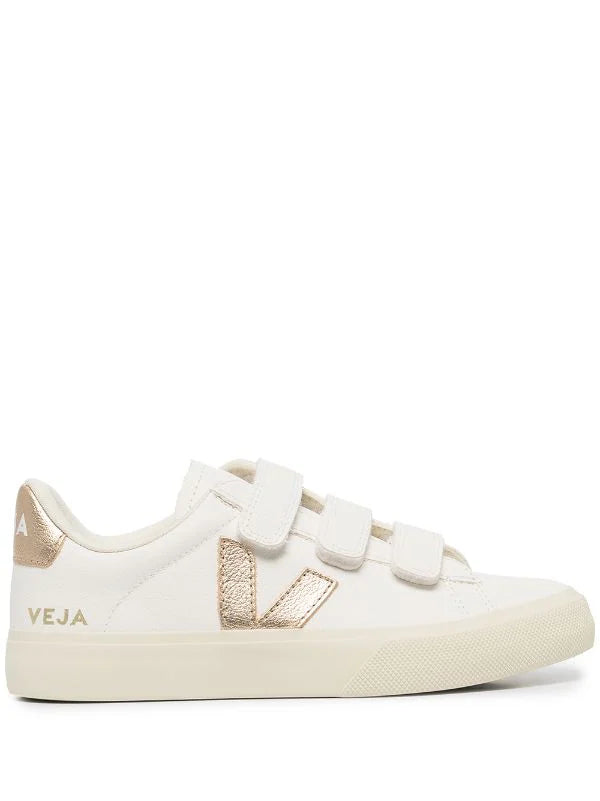 VEJA tenis bajos V-10 Velcro blanco dorado