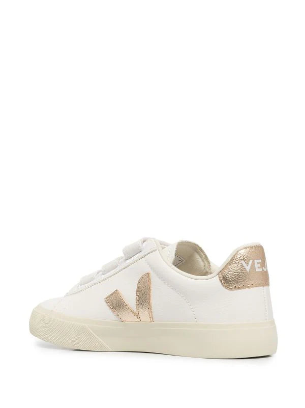 VEJA tenis bajos V-10 Velcro blanco dorado