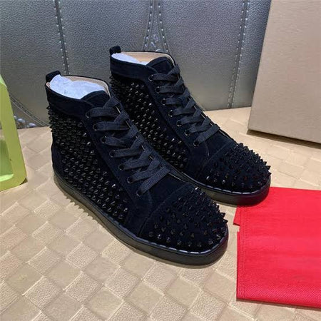 N372O Christian Louboutin Louis Orlato Black - Calf suade and spikes - Black ADD TO WISHLIST - LOUIS SPIKES - SNEAKERS - CALF LEATHER AND SPIKES - BLACK