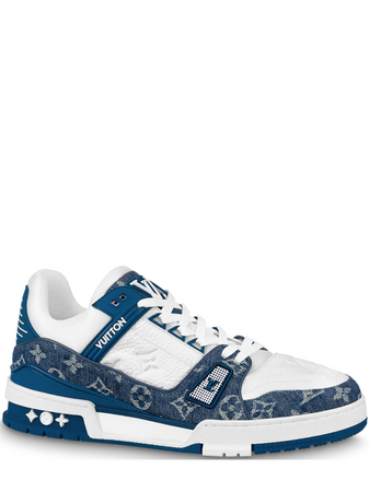 N370O Louis Vuitton LV Trainer Monogram Denim White Blue