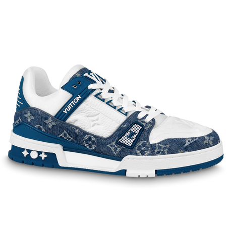 N370O Louis Vuitton LV Trainer Monogram Denim White Blue